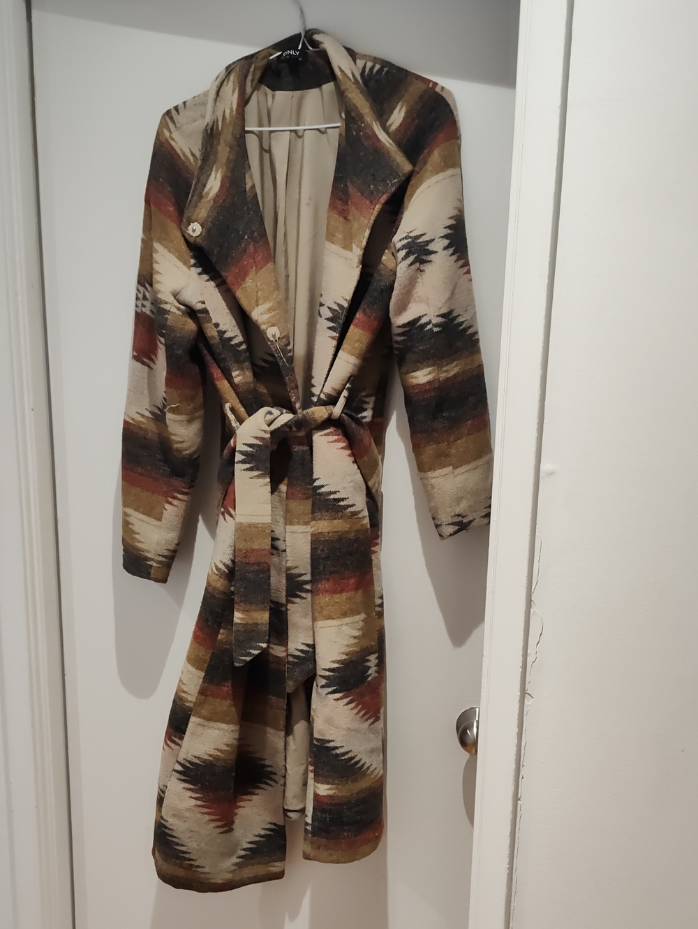 Southwestern Print Belted Duster Coat - Neutral Earth Tones